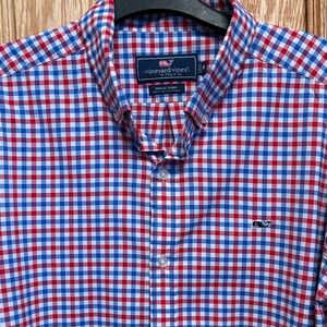 Vineyard Vines Men's Red, White  and Blue Plaid Shirt.

[92]